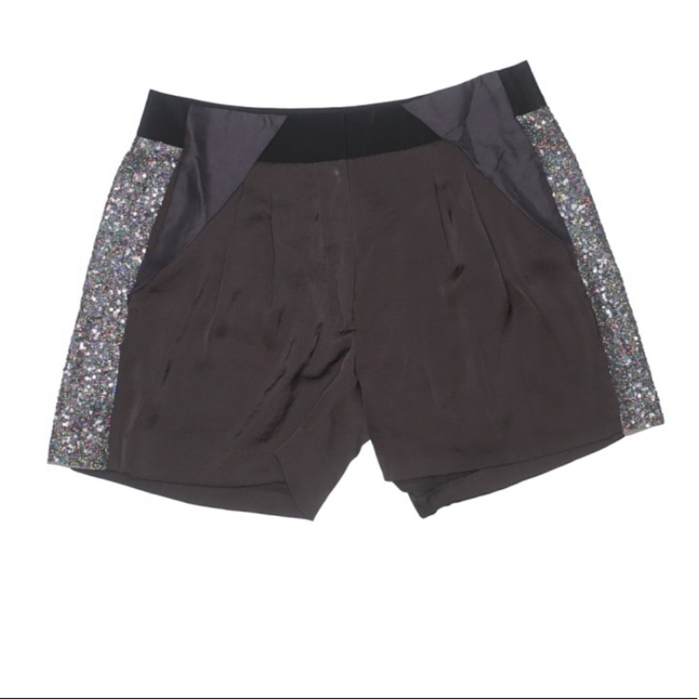Rebecca Taylor Silk Pleated Sequin silver shimmer dress evening shorts 4